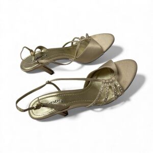 Statutes Champagne Rhinestone Heeled Sandals Size 8 Wedding, Prom, Formal Dress